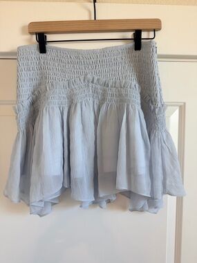 All Saints Pale Blue Smocked A-Line Ruffle Skirt